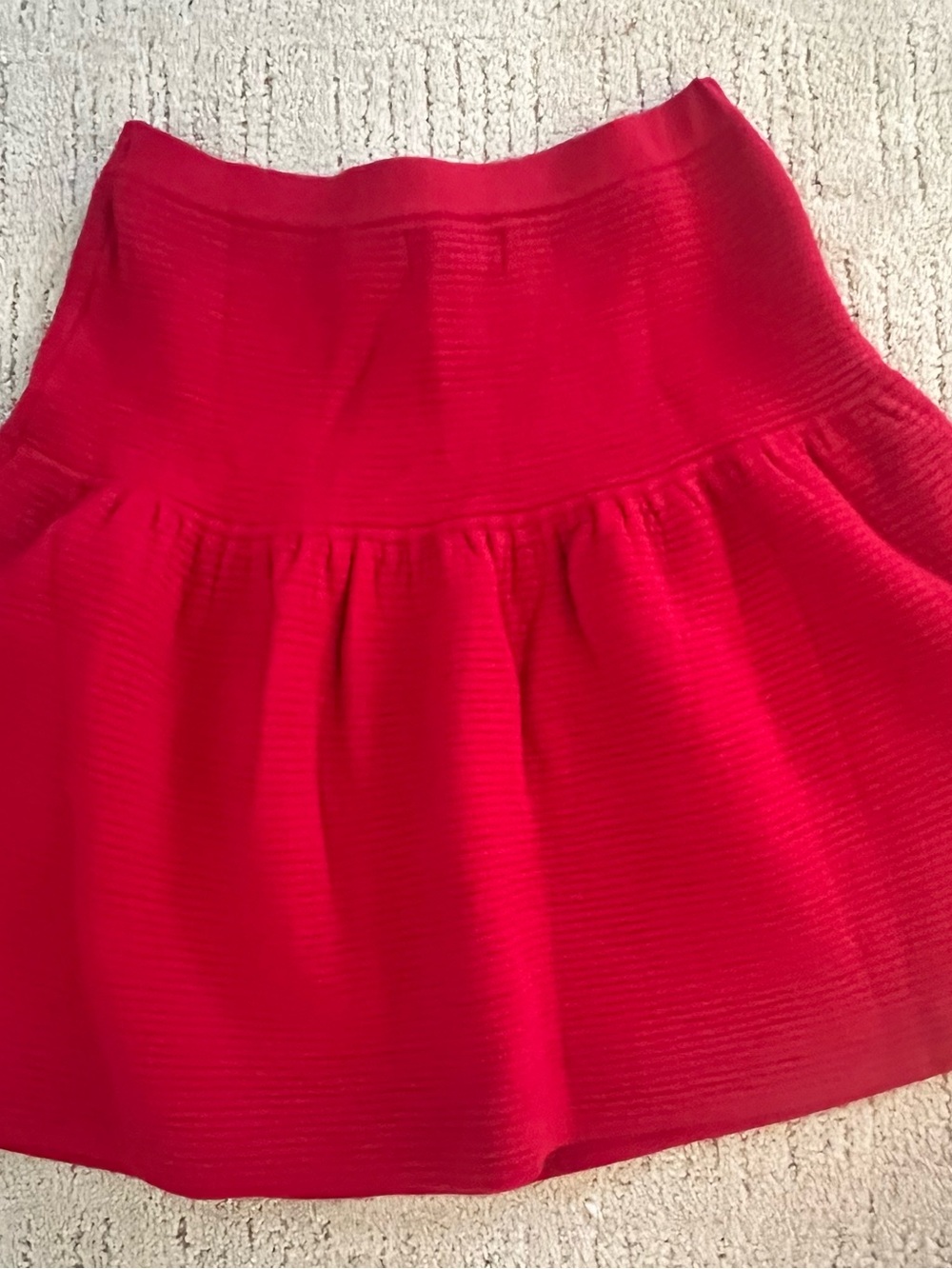 Cynthia Rowley Red Textured Wool Blend Drop Waist Flounce Mini Skirt XS
